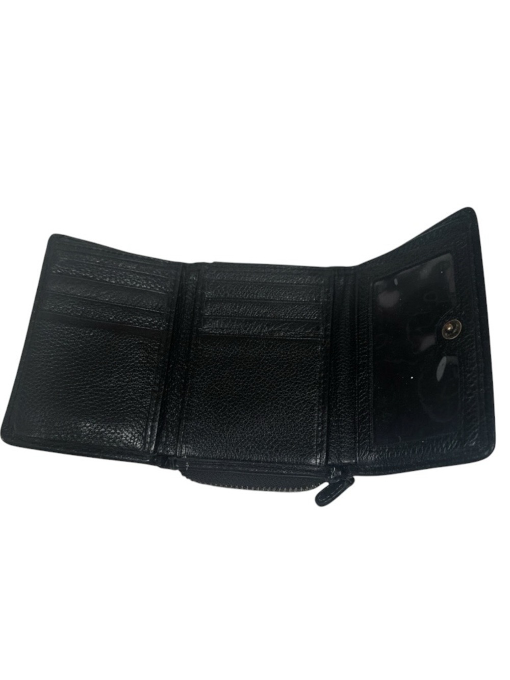 Roots Black Leather Trifold Wallet White Stitch Zip Coin Pocket Organizer Case - Picture 12 of 15